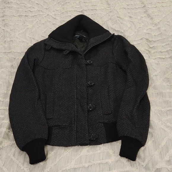 Beautiful gray and black wool French Connection button down/zipper coat size 8! - Picture 5 of 11